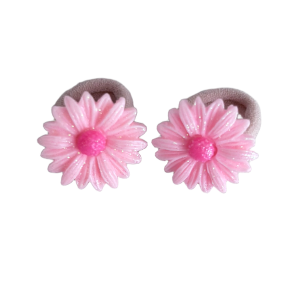 Kleine elastiekjes roze madelief (2 stuks)
