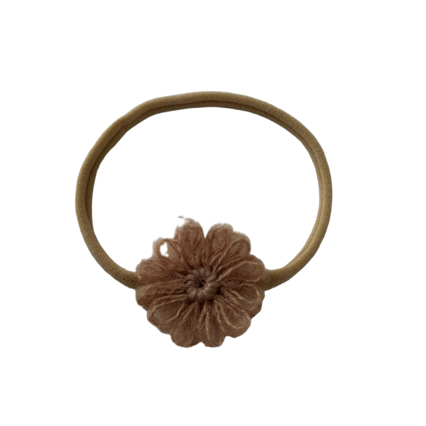 Elastische haarband wollen bloem roestbruin