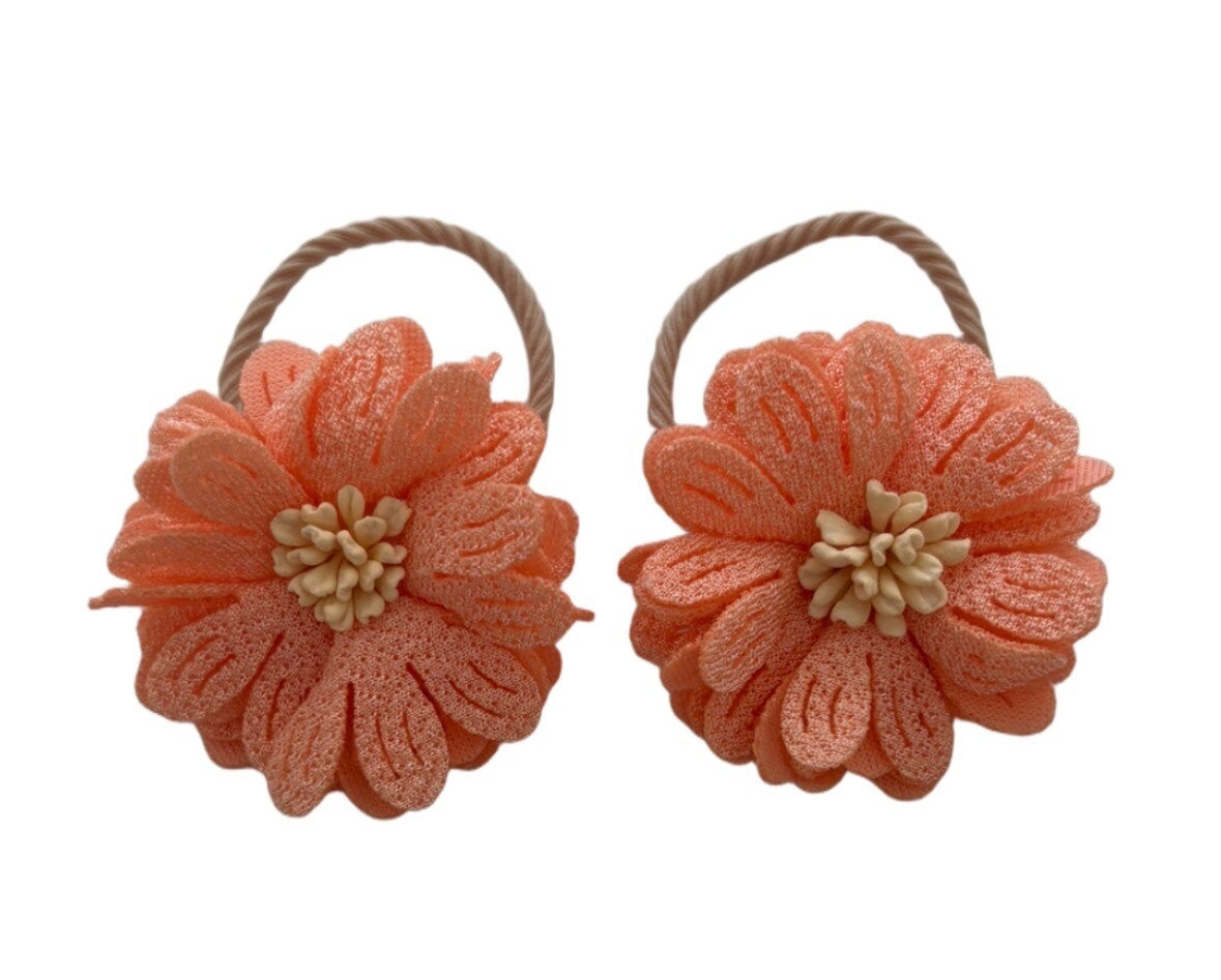 Oranje bloemen elastiekjes  (2 stuks)