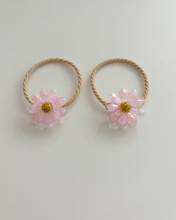 Elastiekjes roze glitter bloem (2 stuks)