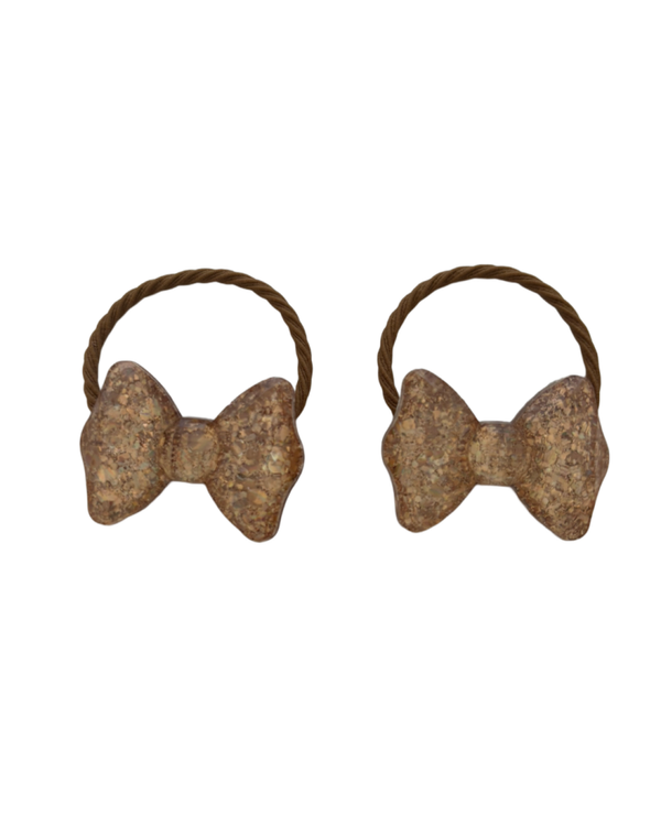 Elastiekjes strik bruin glitter (2 stuks)