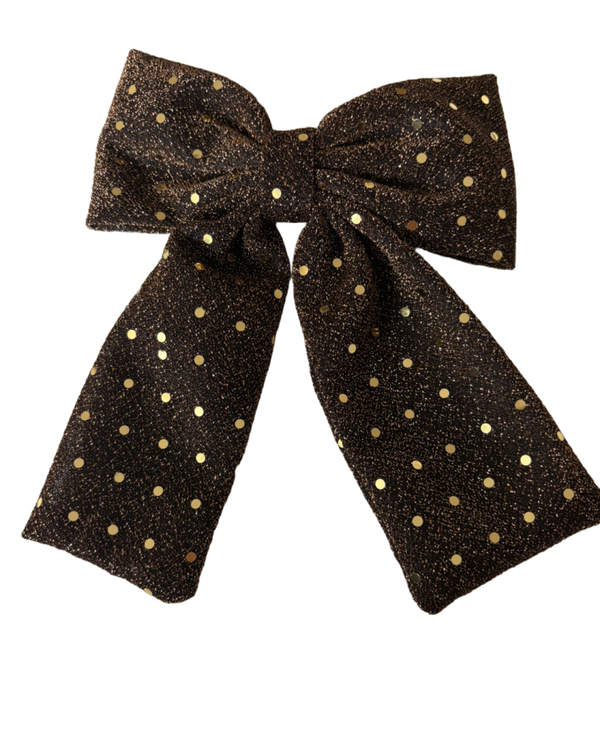 Grote strik bruin/goud glitter disco