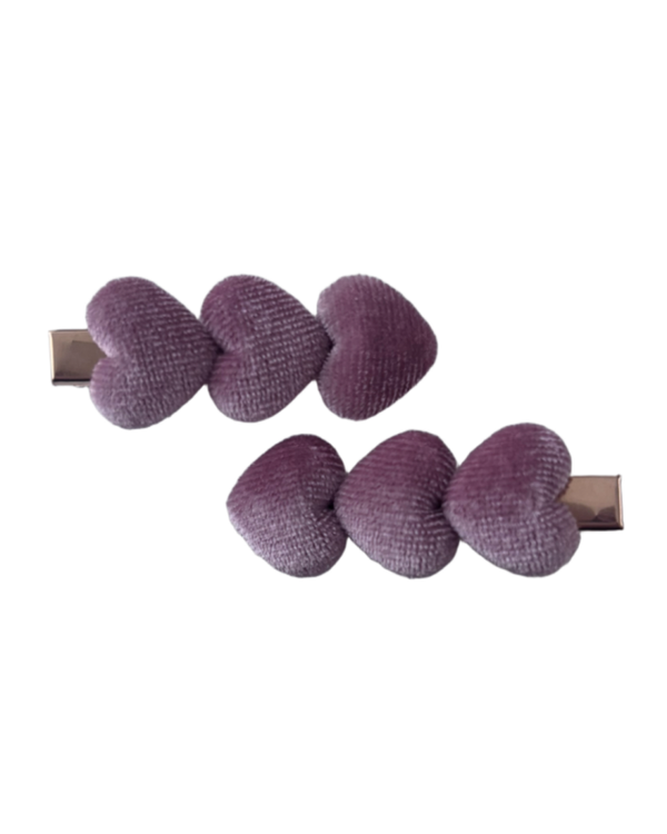 Alligator speldjes Mauve roze velvet glans hartjes (2 stuks)