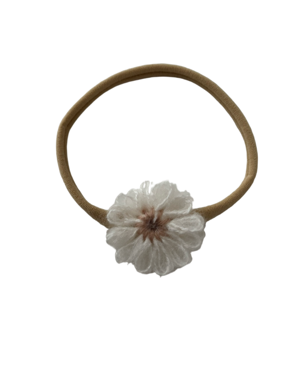 Elastische haarband wollen bloem wit