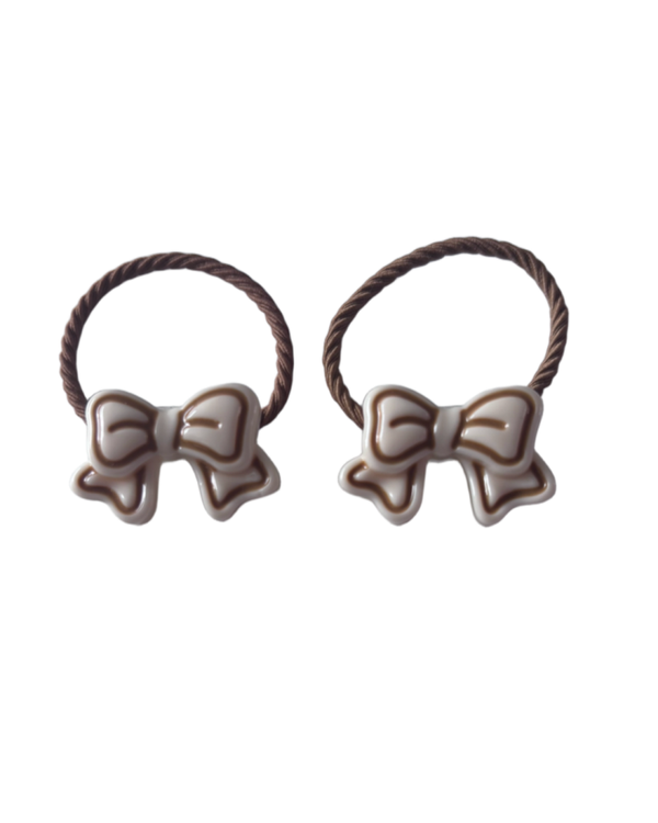 Elastiekjes bruin/ beige strik (2 stuks)