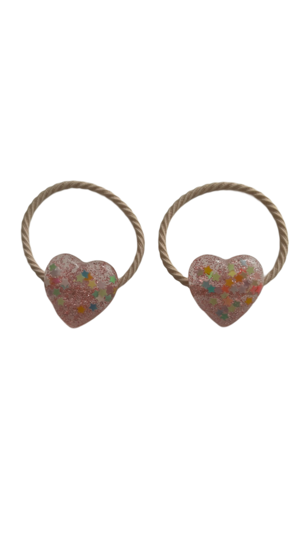 Elastiekjes roze glitter hartjes (2 stuks)