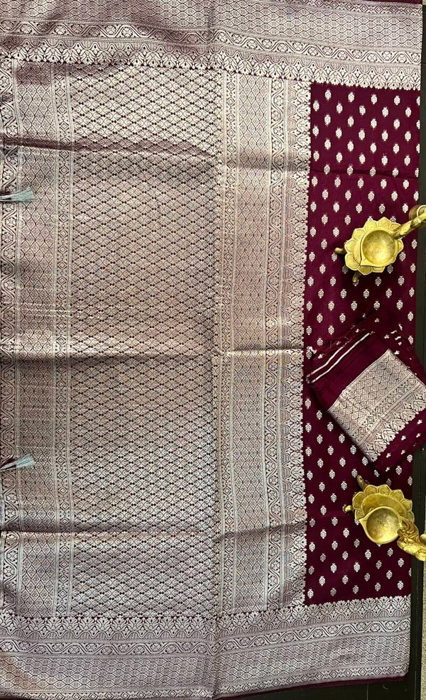 40 - wine colored chanderi silk saree with silver zari