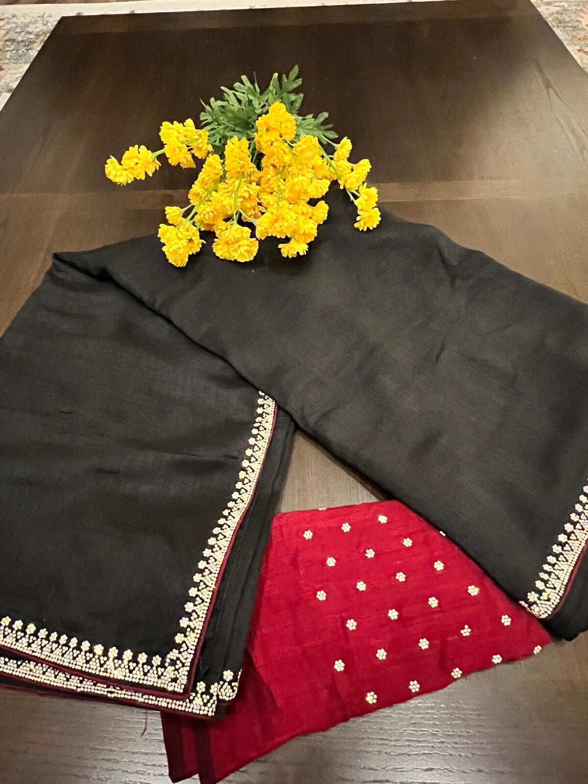 101 - Fancy sarees with swarowski studded in Black and Purple