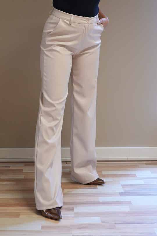 PU STRAIGHT BROEK BEIGE EXTRA LANG