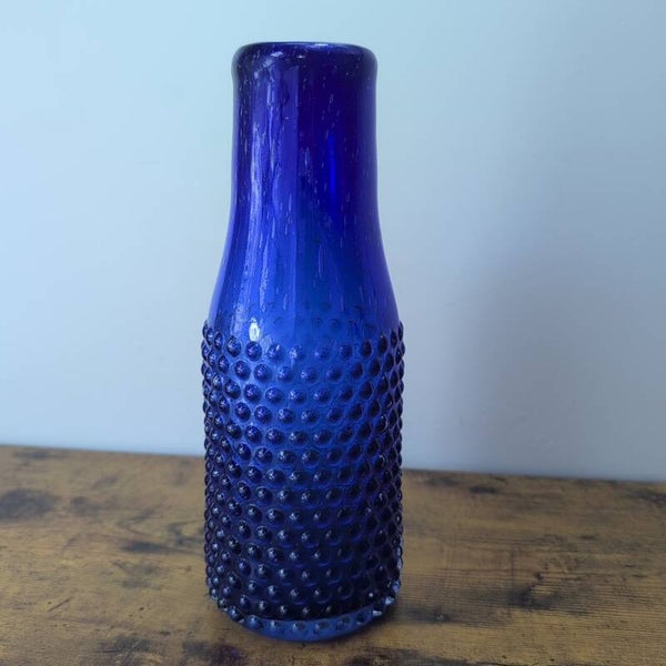large Mid Century Colbat Blue Glass Hobnail Vase home decor