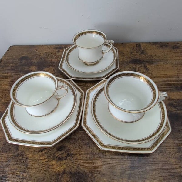 Paragon China Lawleys 9pc Greek Key Coffee Cups Trio Vintage 1920s Saucers Plate