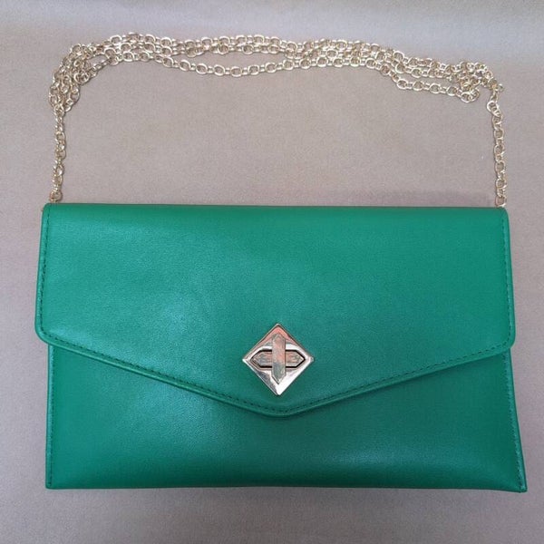 Newlook Emerald Green Gold Hardware Cross Body Gold Chain Shoulder Bag / Purse