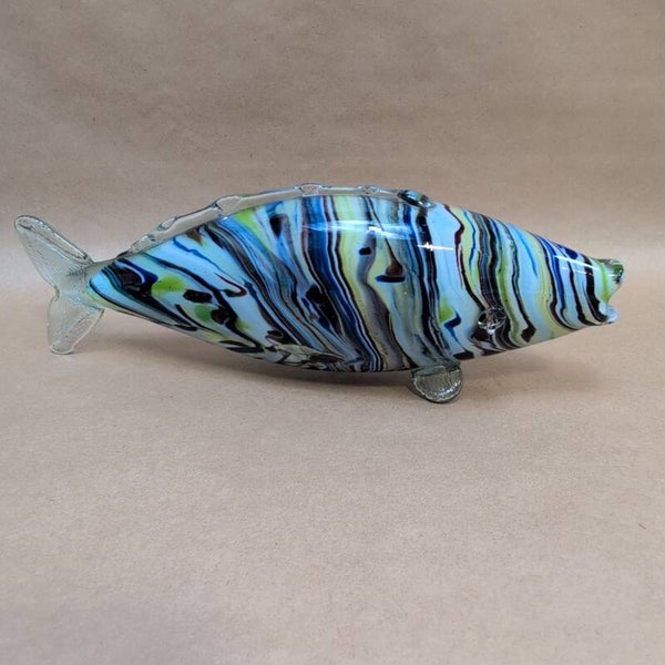 Vintage Romanian Glass Multi Coloured Hand Blown Fish Sculpture Figurine 11.5" J