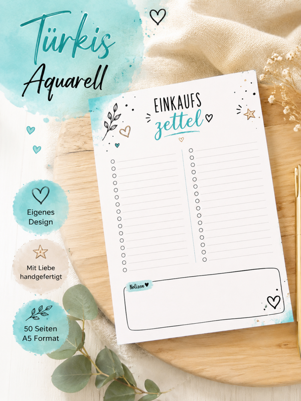 Einkaufszettel - Einkaufsliste | A5 | 50 Blatt
