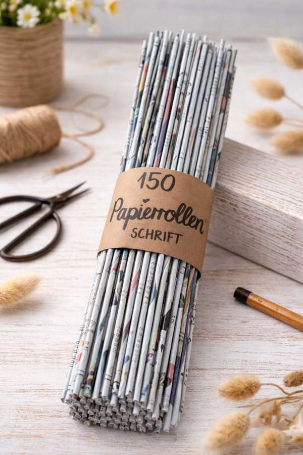 150 Papierrollen – mit sichtbarer Zeitung