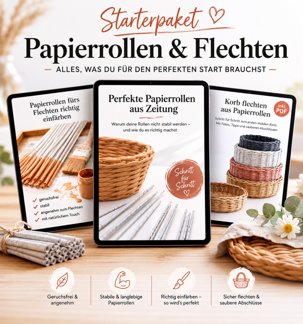 Dein erster Korb aus Zeitung – Starterpaket Papierflechten