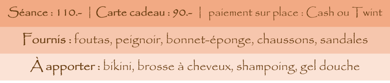 Tarifs et informations pratiques Assia Hammam Lussy - Séance individuelle ou carte cadeau
