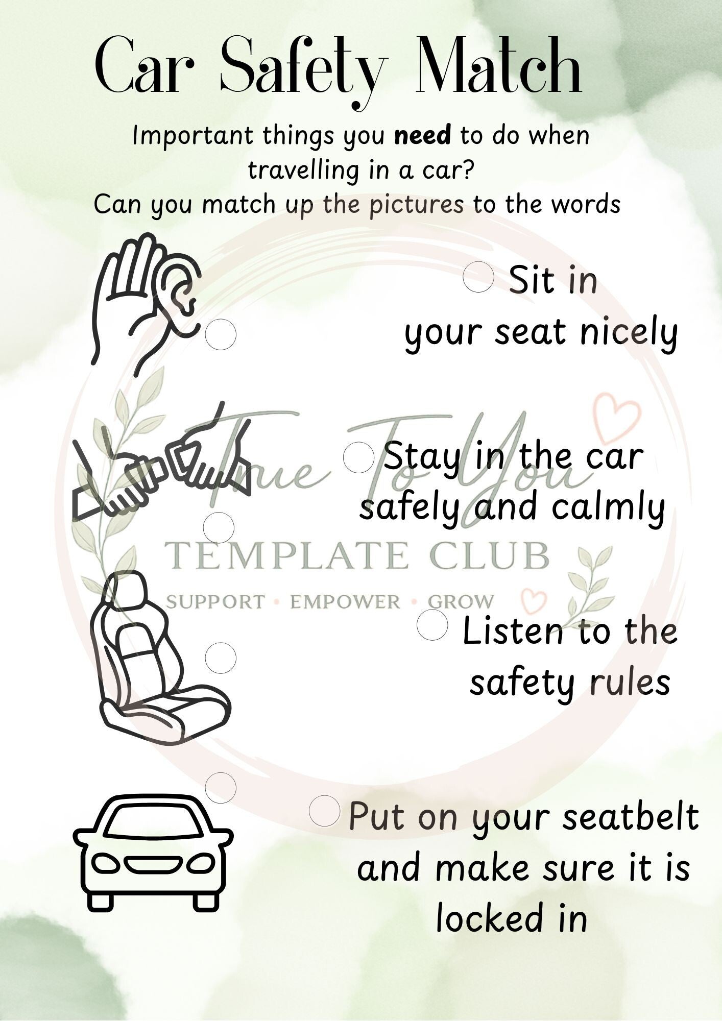 Car Safety Match Game