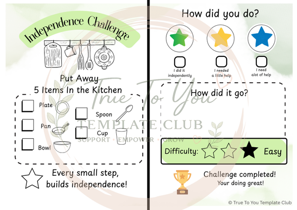 Independence challenge game - Put away 5 items in the Kitchen