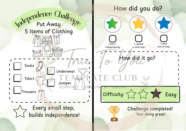 Independence challenge game - Put away 5 items of clothing
