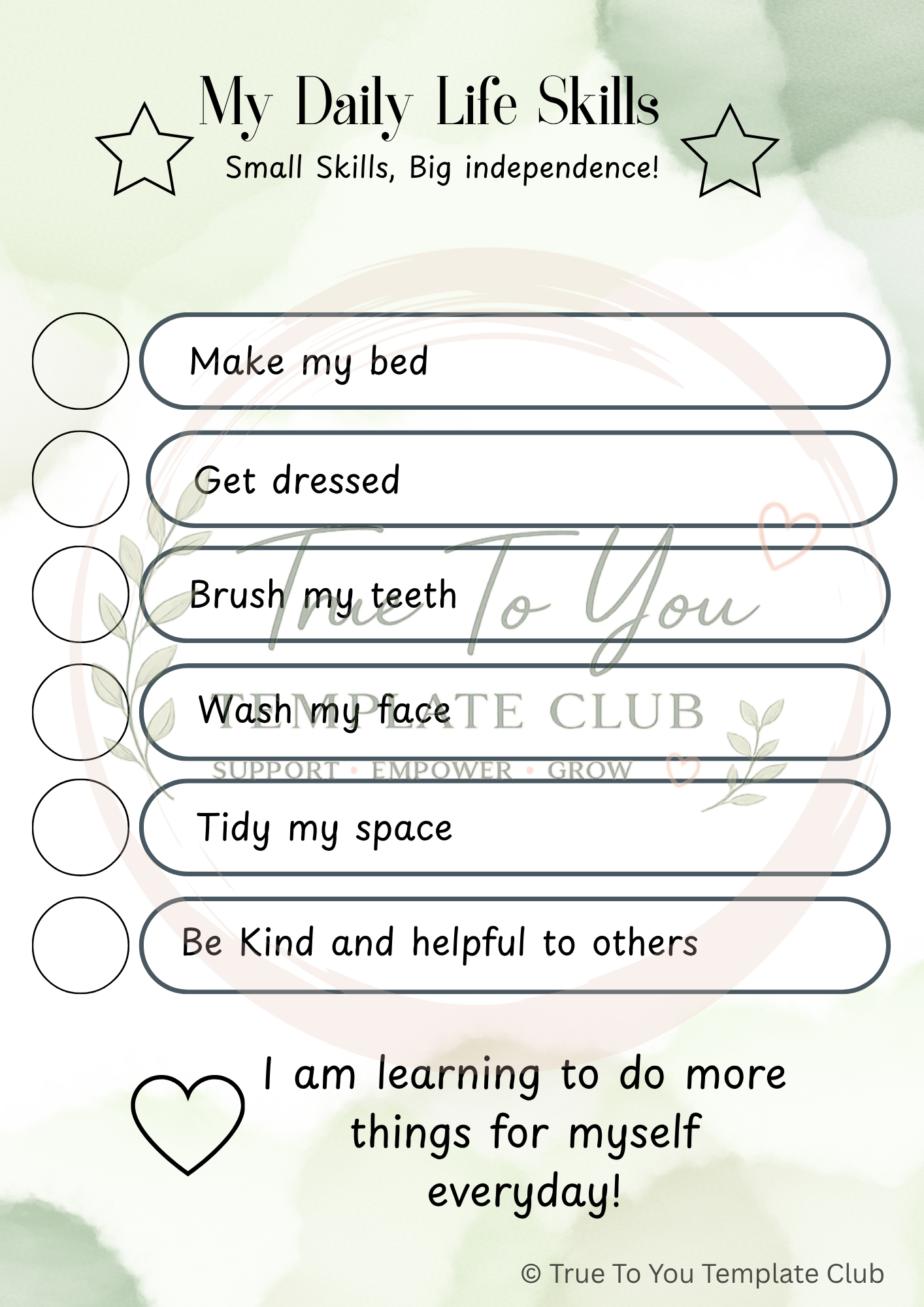 Visual Checklist: My daily life skills