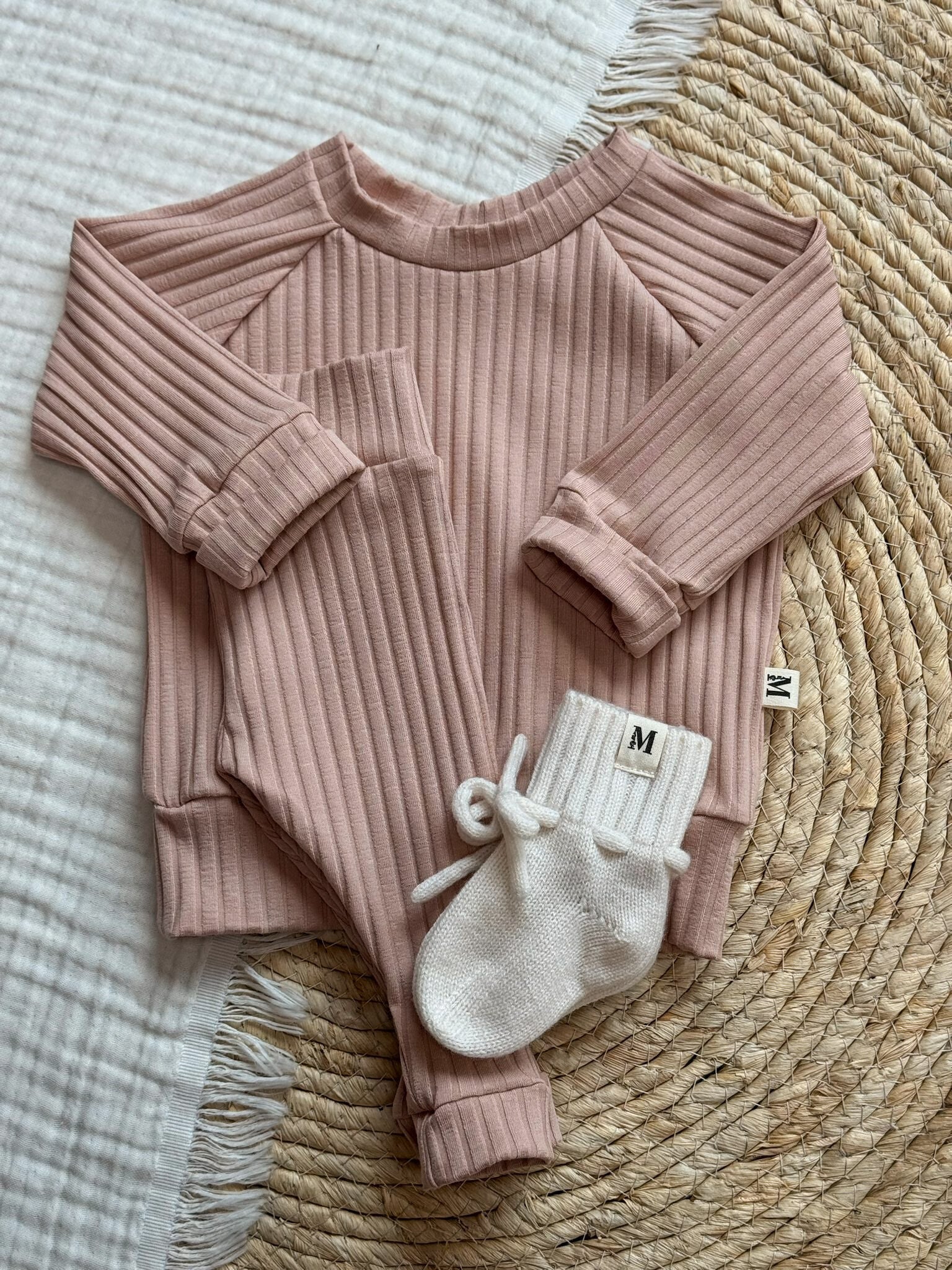 Set Brede Ribtricot Nude Roze
