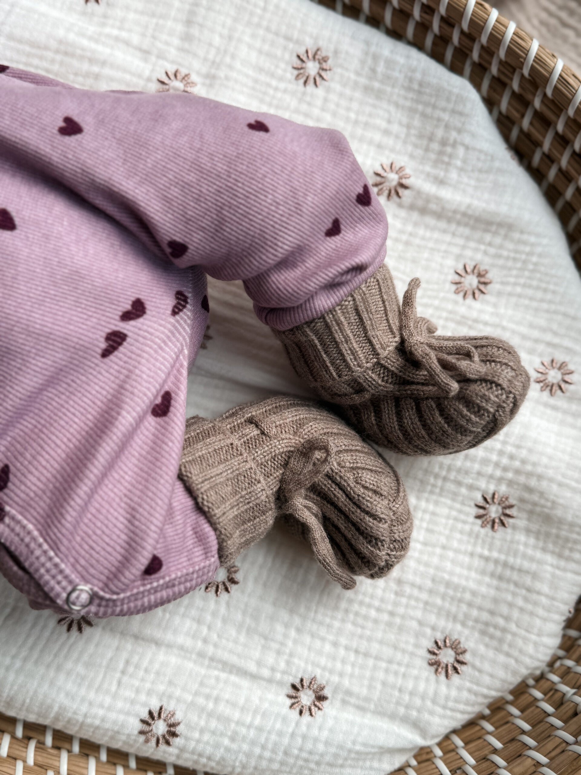 Newborn merino wollen slofjes - Taupe
