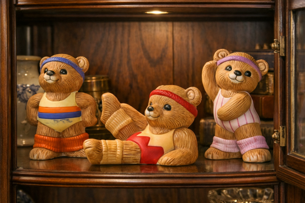 Homco 1448 Exercise Bear Figurines – Set of 3 – Vintage 1980s Aerobics Collection
