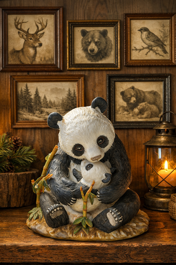 Homco Masterpiece Porcelain Panda with Baby-1988 wildlife figurine