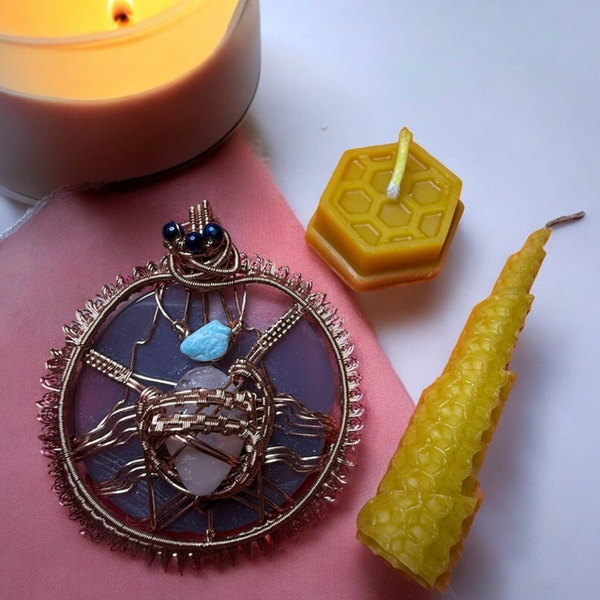 Set of 3 - Beeswax Candles & Big Agate pendant