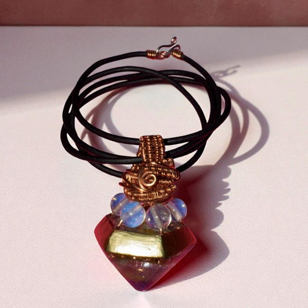 Hexagonal Pyramid Pendant with 6 Opalite Beads