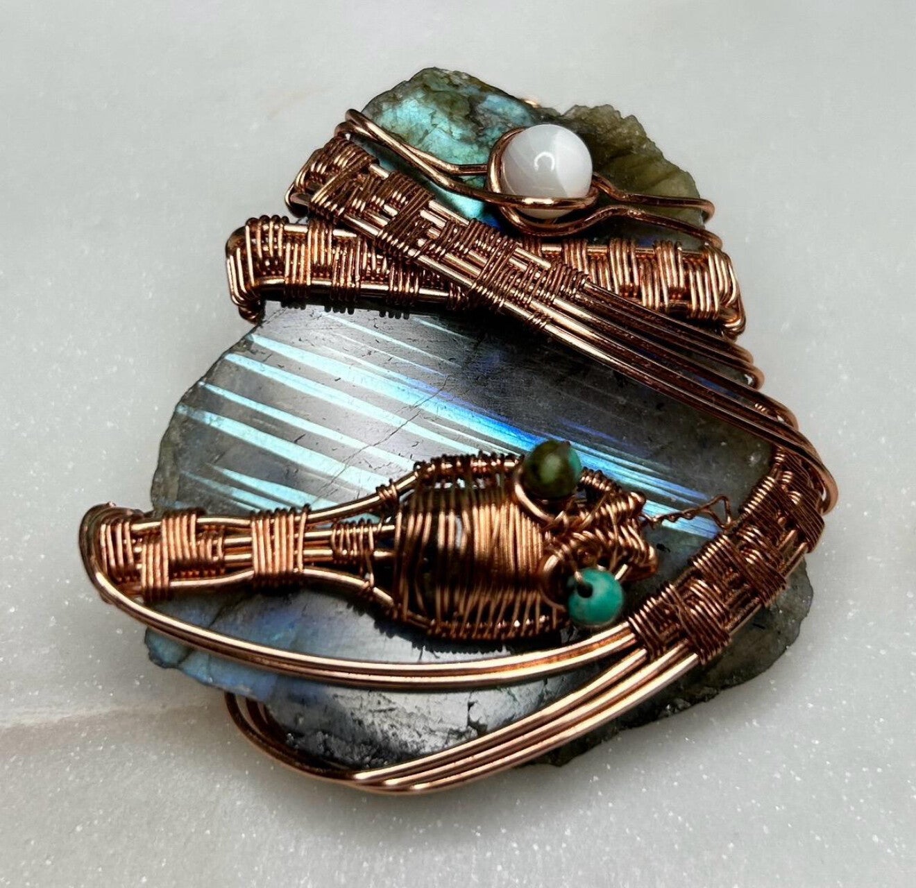 Blue Labradorite with Wire wrapped Snake