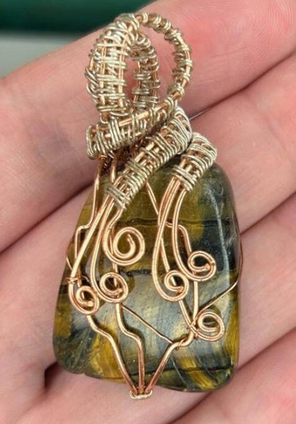 Tiger Eye Pendant with Non tarnish Copper and Stainless Steel