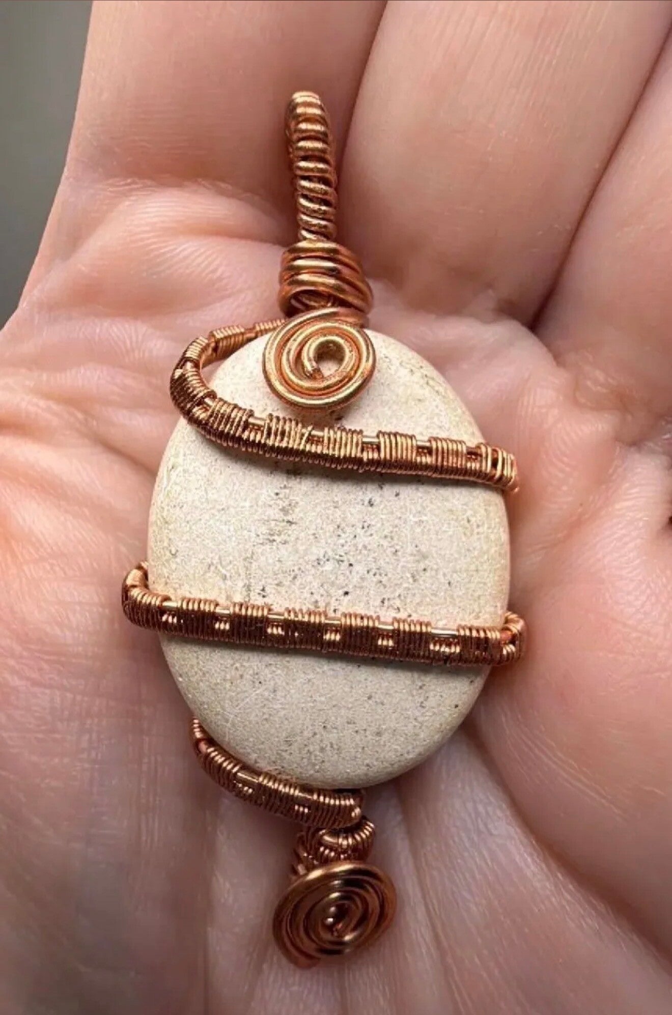 Handcrafted Pendant with Copper Wire Wrapped White Stone