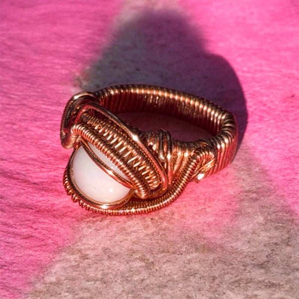 Wire Ring with White Pearl Bead