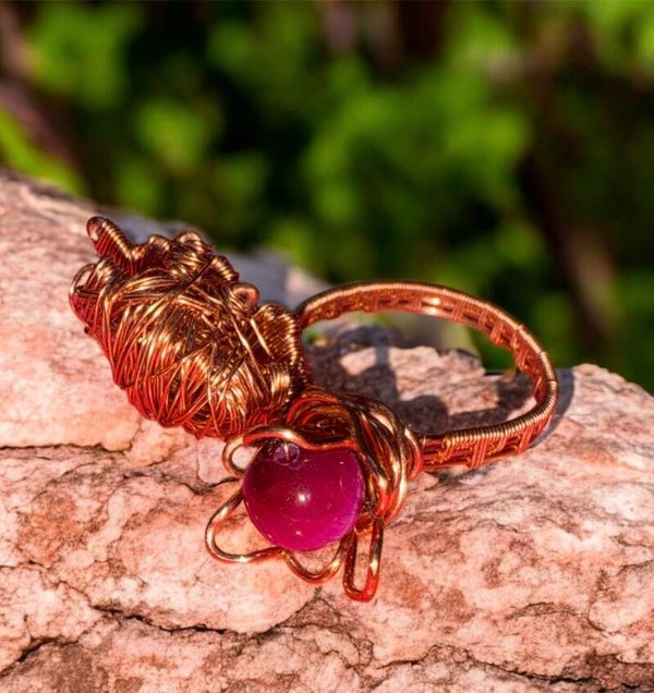Special Wire Wrapped Ring with beetle on leaf