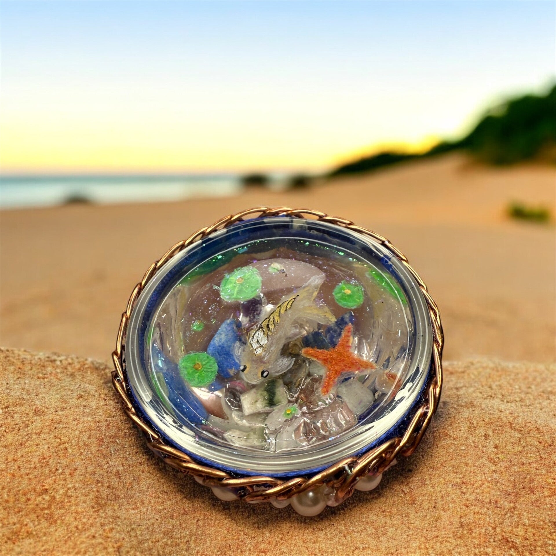 Layered Hand-Drawn Koi Fish & Lotus Resin Miniature (Glass Bowl)