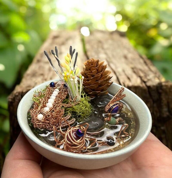 Mini Pond in a Grey-Green Ceramic Bowl