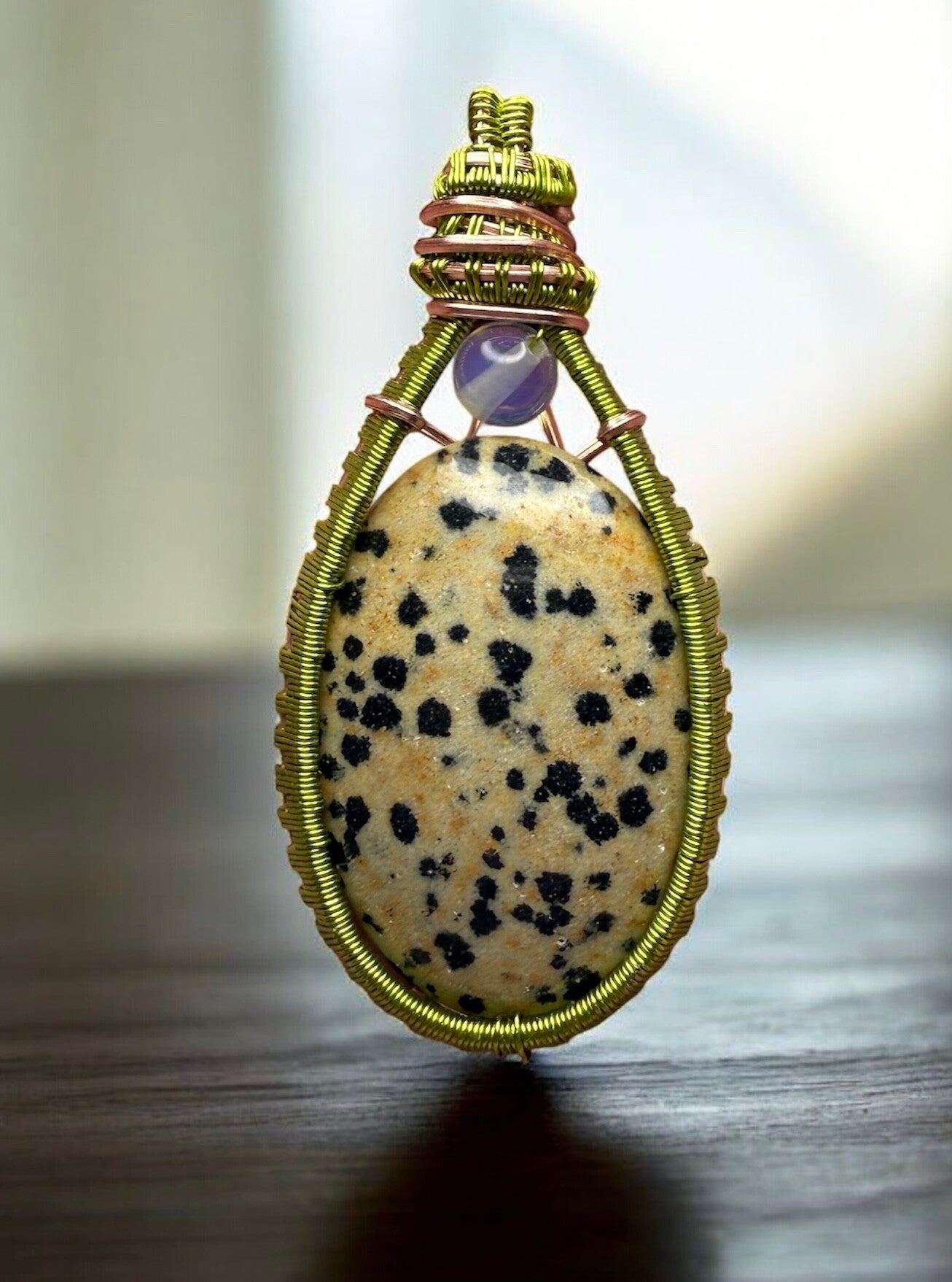 Wire‑Wrapped Dalmatin Jasper Pendant