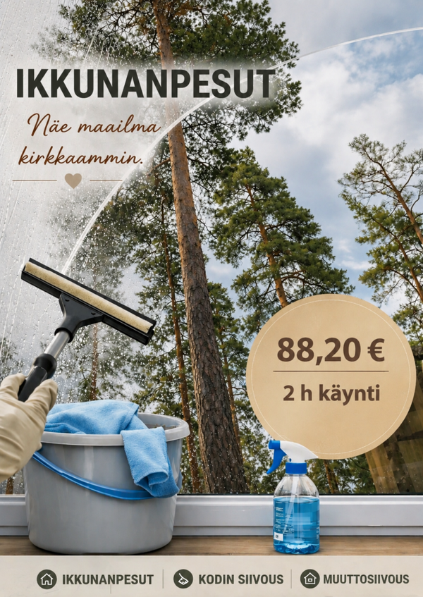 Kodin kertasiivous tai ikkunanpesu 2h