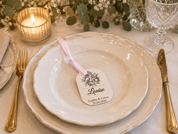 Marque-place mariage en bois personnalisé – Modèle floral