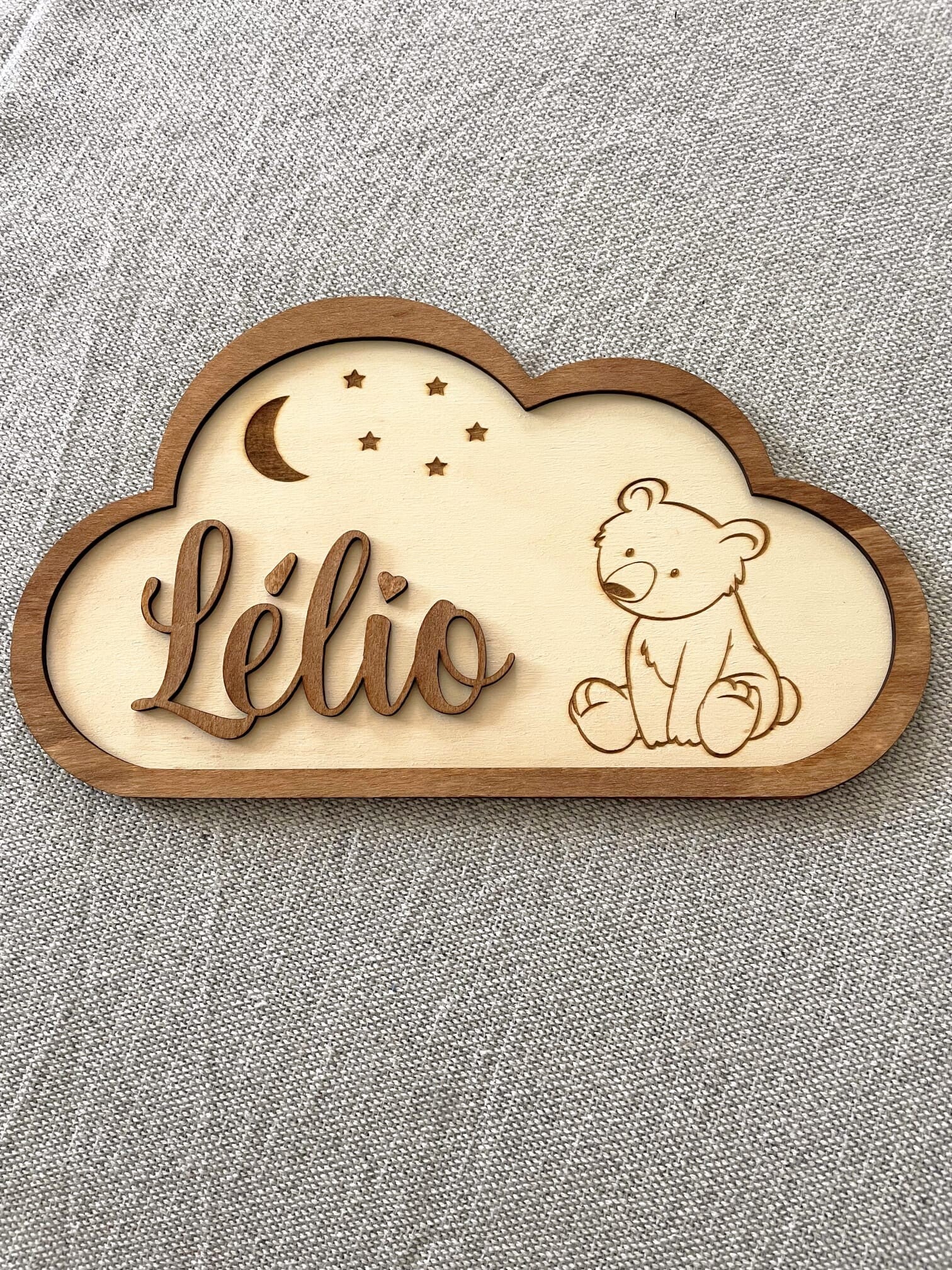 Nuage en bois personnalisé - gravure laser prénom