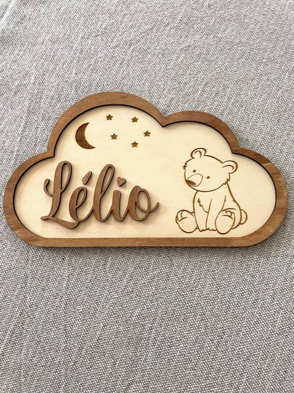 Nuage en bois personnalisé - gravure laser prénom