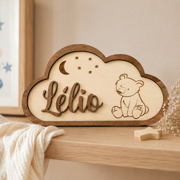 Nuage personnalisé en bois avec prénom – Décoration pour enfant