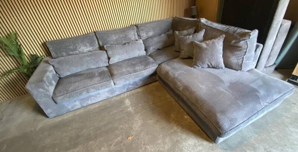 GRIJZE VELVET RIBSTOF HOEKBANK