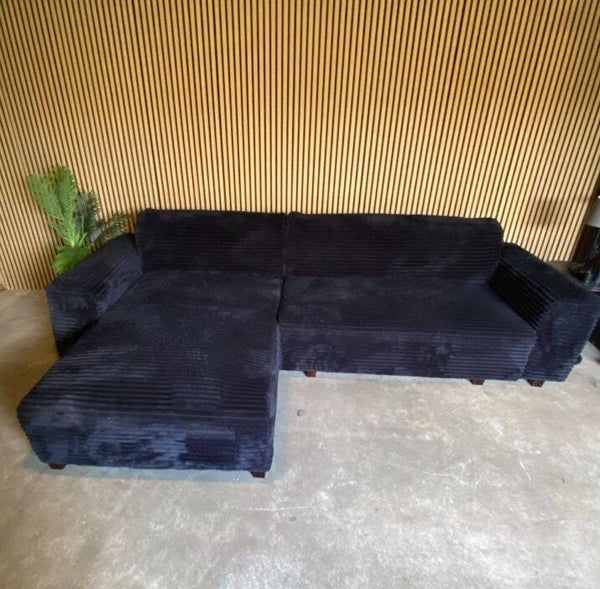 ZWARTE VELVET RIBSTOF HOEK/SLAAPBANK