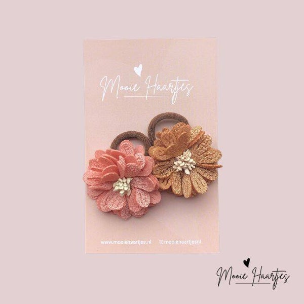 Kleine elastiekjes | Bloem peach en khaki