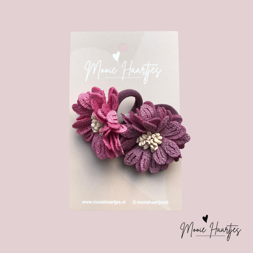 Kleine elastiekjes | bloem | fuchsia en paars