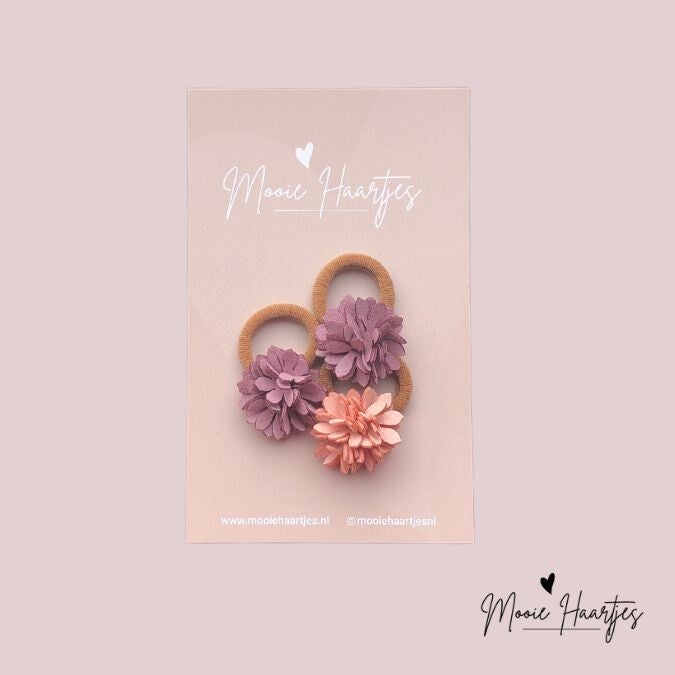 Kleine elastiekjes | Bloem paars/ roze