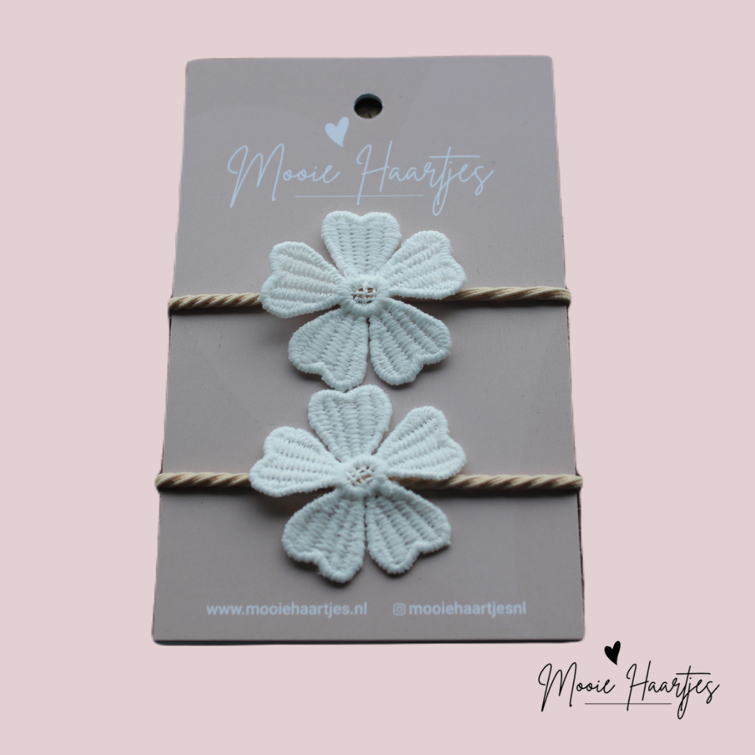 Elastiek groot | twist witte bloem